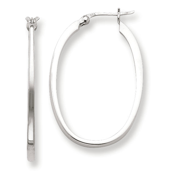 Sterling Silver Flat Square Tube Oval Hoop Earrings