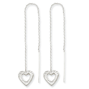Sterling Silver Hammered Heart Threader Earrings