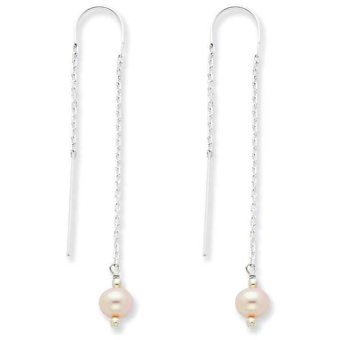Sterling Silver Pink Freshwater Cultured Pearl Threader Earrings