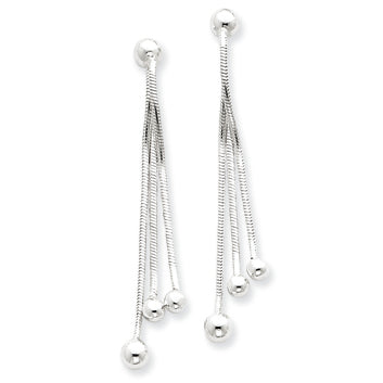 Sterling Silver Snake Chain & Bead Drop Post Earrings