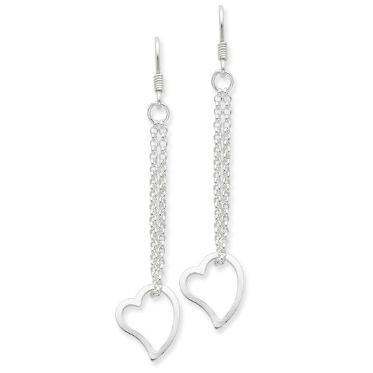 Sterling Silver Dangling Heart on Rolo Chain Earrings