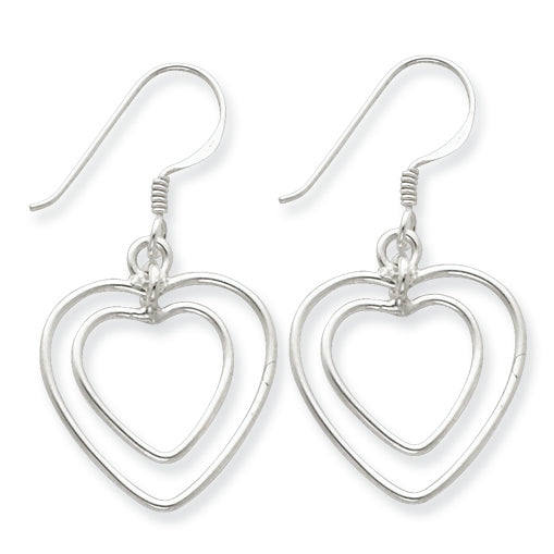 Sterling Silver Double Heart Dangle Earrings