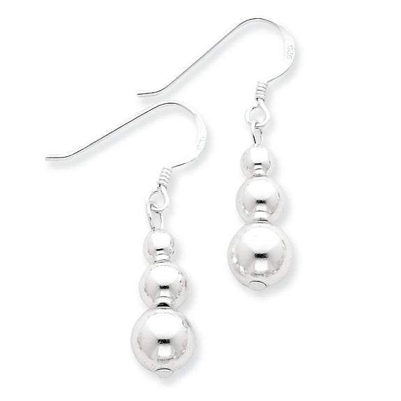 Sterling Silver Graduated Ball Dangle Wire Earrings