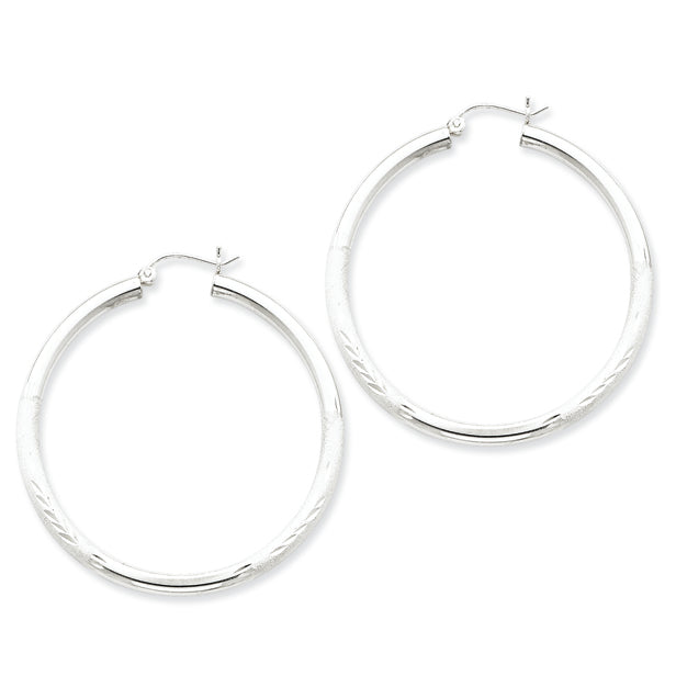 Sterling Silver 3.00mm Satin Diamond-cut Hoop Earrings