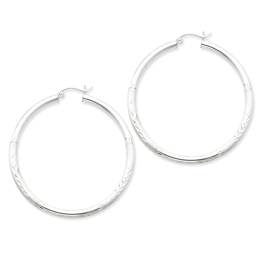 Sterling Silver 3.00mm Satin Diamond-cut Hoop Earrings