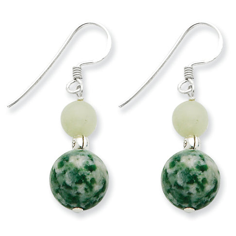 Sterling Silver Green Moss Agate & Green Quartz Earring