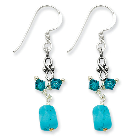 Sterling Silver Turquoise & Blue Crystal Antiqued Earrings