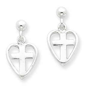 Sterling Silver Cross in Heart Earrings