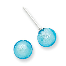 Silver and Aqua Glass Bead Post Earrings