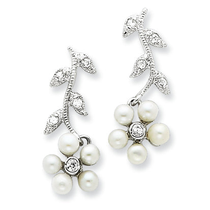 Sterling Silver Freshwater Cultured Pearl CZ Post Earrings