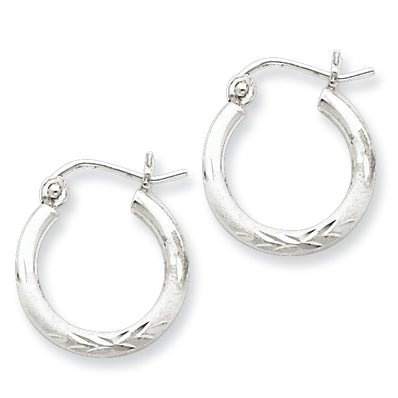 Sterling Silver 2mm Satin & Diamond Cut Hoop Earrings