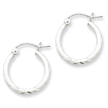 Sterling Silver 2mm Satin Diamond-cut Tube Hoop Earrings