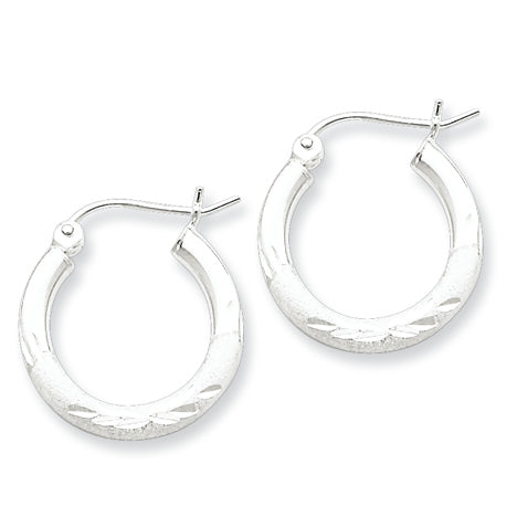 Sterling Silver Satin Finished D/C Hoop Earrings