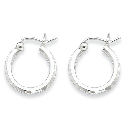 Sterling Silver 2mm Diamond Cut Hoop Earrings