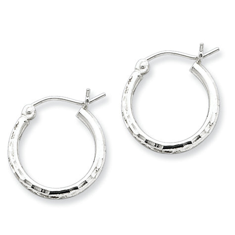 Sterling Silver 2mm Diamond Cut Hoop Earrings