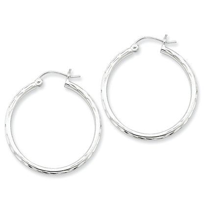 Sterling Silver 2.00mm Diamond Cut Hoop Earrings