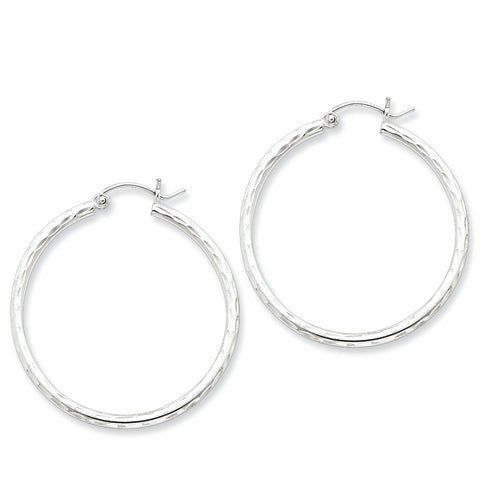 Sterling Silver 2.00mm Diamond Cut Hoop Earrings