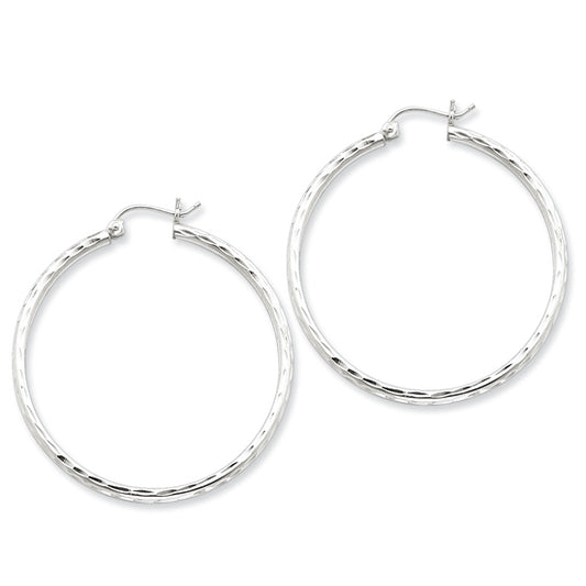 Sterling Silver 2.00mm Diamond Cut Hoop Earrings