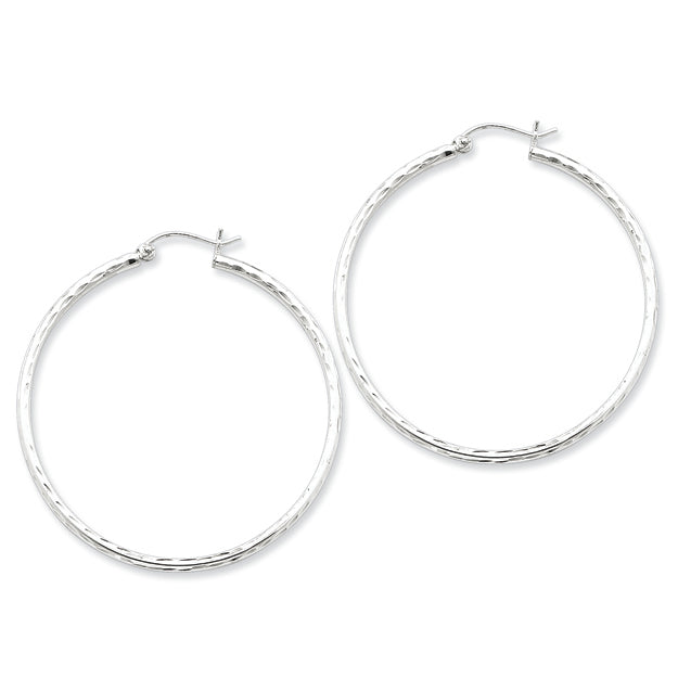 Sterling Silver 2.00mm Diamond Cut Hoop Earrings