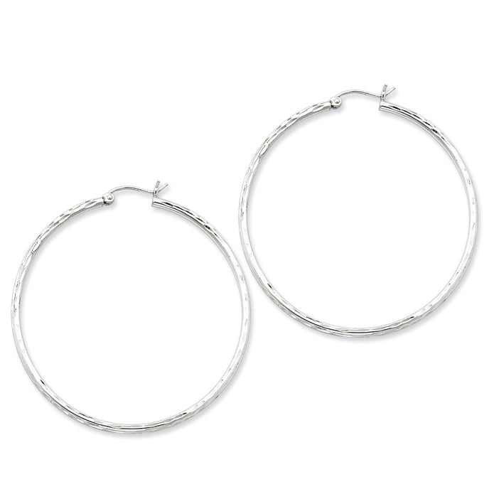 Sterling Silver 2.00mm Diamond Cut Hoop Earrings