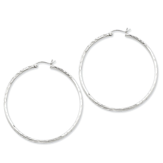 Sterling Silver 2.00mm Diamond Cut Hoop Earrings