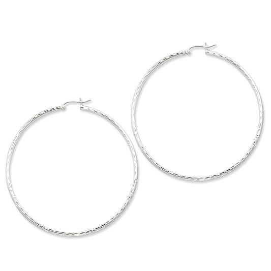 Sterling Silver 2.00mm Diamond Cut Hoop Earrings