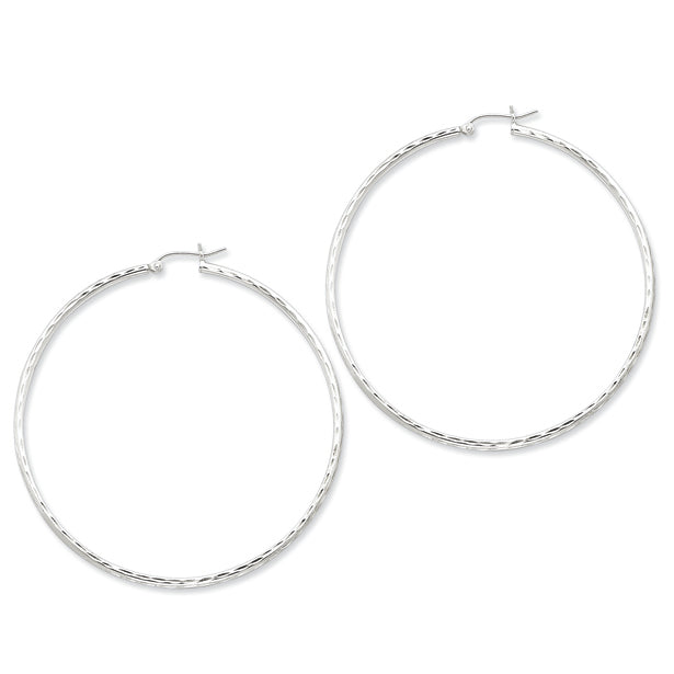 Sterling Silver 2.00mm Diamond Cut Hoop Earrings