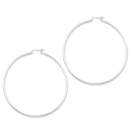 Sterling Silver 2.00mm Diamond Cut Hoop Earrings