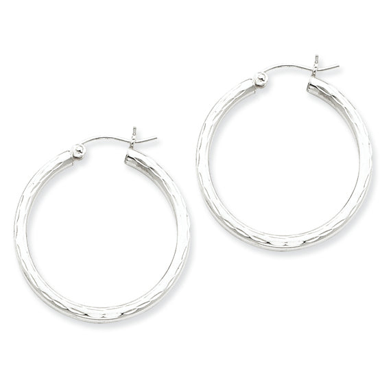 Sterling Silver 2.25mm Diamond-cut Hoop Earrings