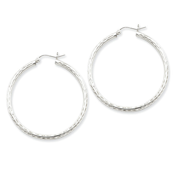 Sterling Silver 2.25mm Diamond-cut Hoop Earrings