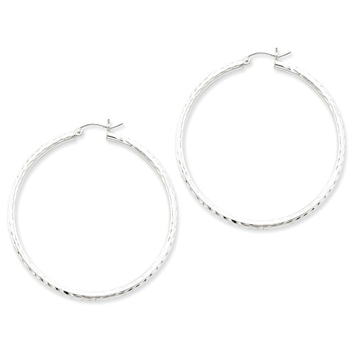 Sterling Silver 2.5mm Diamond Cut Hoop Earrings