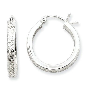Sterling Silver In & Out 3mm Diamond Cut Hoop Earrings