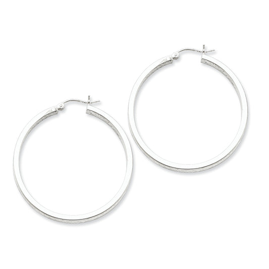Sterling Silver In & Out 3mm Diamond Cut Hoop Earrings