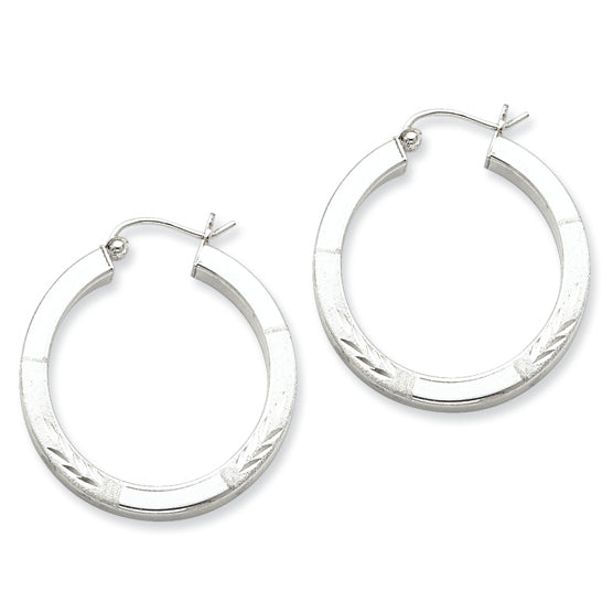 Sterling Silver Polished & Satin 3.00mm D/C Hoop Earrings