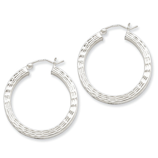 Sterling Silver Diamond Cut Square Hoop Earrings