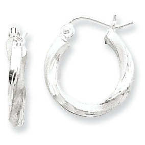 Sterling Silver Satin Finished D/C Twisted Hoop Earrings