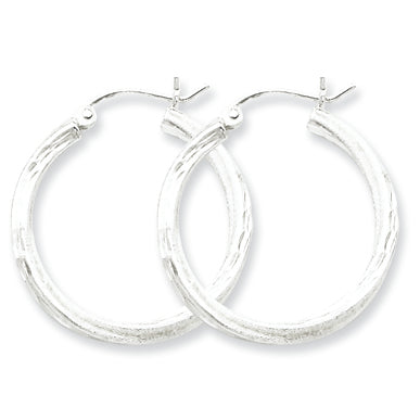 Sterling Silver Satin & Diamond Cut Twist Hoop Earrings