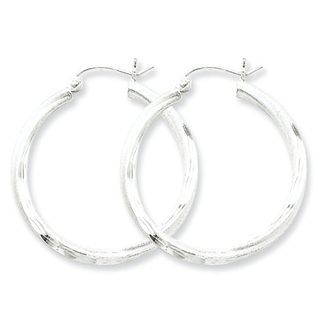 Sterling Silver Satin & Diamond Cut Twist Hoop Earrings