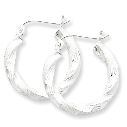 Sterling Silver Satin Finished D/C Twisted Hoop Earrings