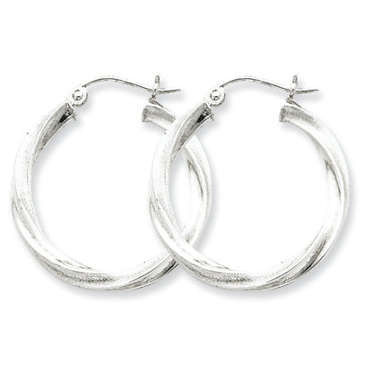 Sterling Silver 3.00mm Polished & Satin Twisted Hoop Earrings