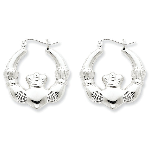 Sterling Silver Polished Claddagh Hoop Earrings