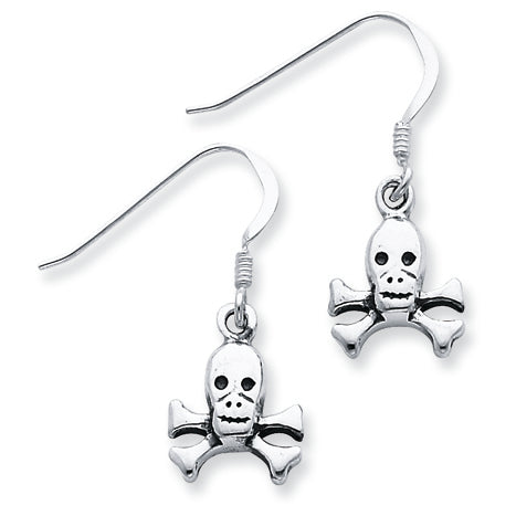 Sterling Silver Skull & Bones Dangle Earrings