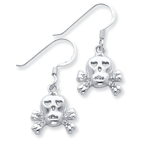 Sterling Silver CZ Skull w/Cross Bones Earrings