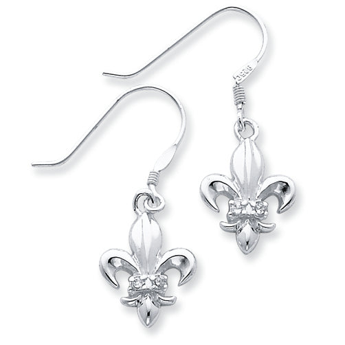 Sterling Silver CZ Fleur-de-lis Earrings