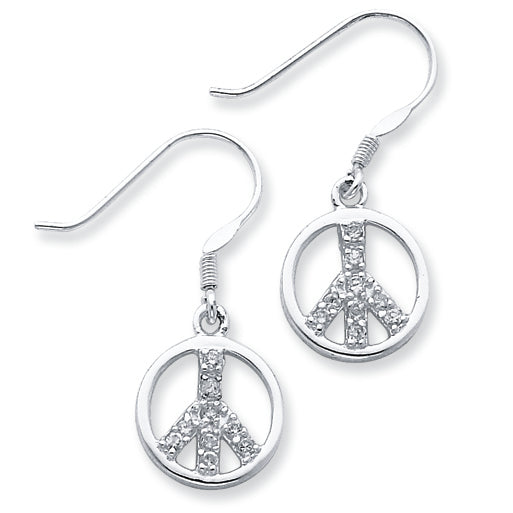 Sterling Silver CZ Peace Sign Earrings