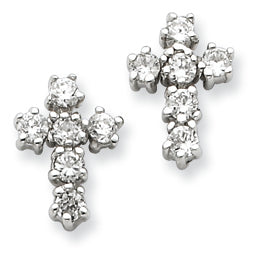 Sterling Silver CZ Cross Post Earrings