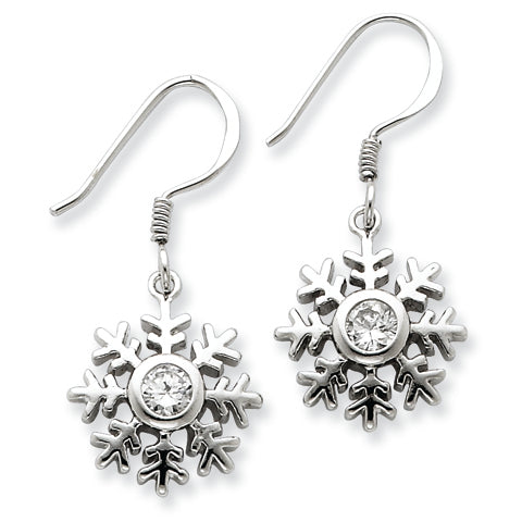 Sterling Silver CZ Snowflake Dangle Earrings