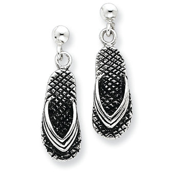 Sterling Silver Antiqued Dangling Sandals Post Earrings