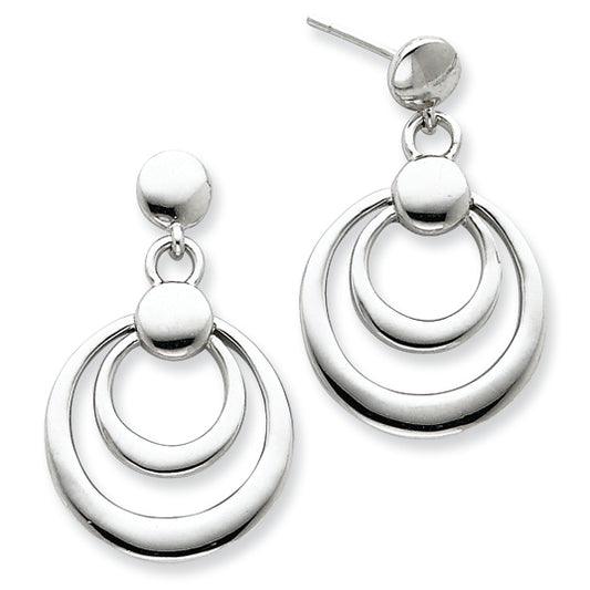 Sterling Silver Double Circle Dangle Post Earrings
