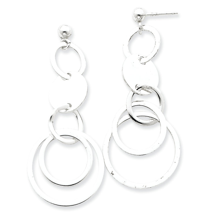 Sterling Silver Polished Circles Dangle Post Earrings